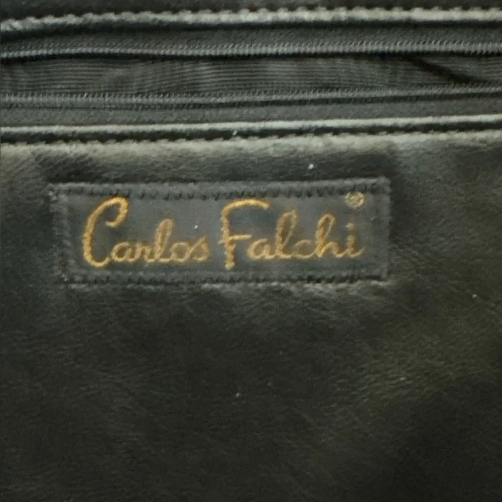 Carlos Falchi Black Croc Embossed Leather Messenger Shoulder Bag Y2K Purse
